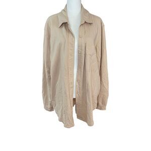 RD Style Large Button Front Shirt Nude Beige Long Sleeve Top Collared